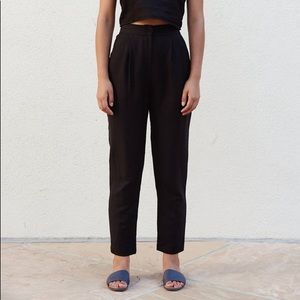 First Rite, black linen narrow trousers, size small.